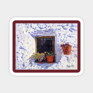 Old Window With Flower Pots Magnet