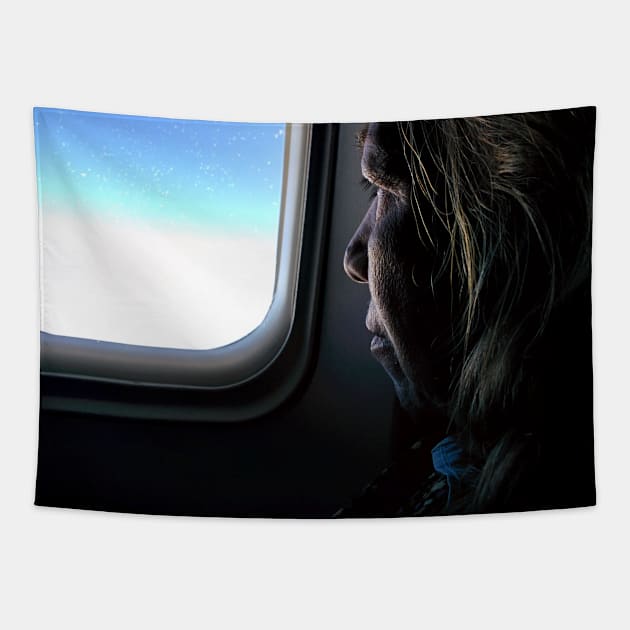 Woman Looking out the Airplane's Window Tapestry by Random Beauty