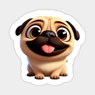 Pug puppy smiling face cartoon. Magnet