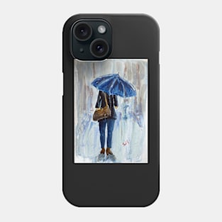 Blue Umbrella in the Rain Phone Case