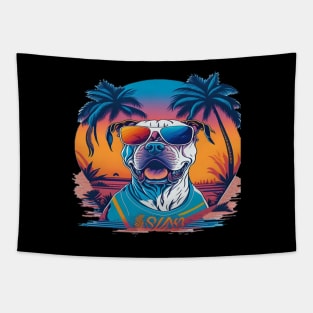cool pitbull dog with sunglasses in summer vibes Tapestry