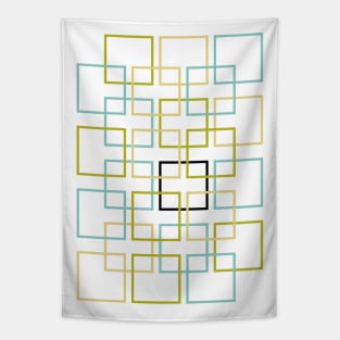 Interlocking Squares Blue Green Black Yellow Tapestry