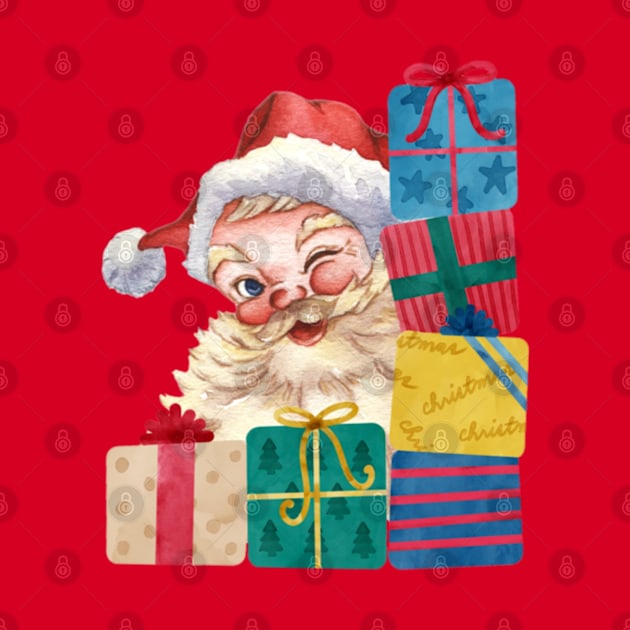 Funny Santa Claus Peaking And Winking With Gifts by aspinBreedCo2