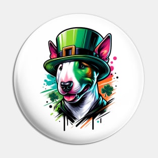 Miniature Bull Terrier Celebrates St Patrick's Day in Style Pin