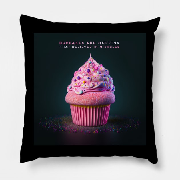 Cupcakes are muffins that believed in miracles Pillow by akastardust