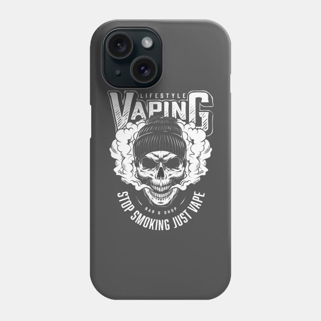 Vape skull, Vape life, skeleton vaping, Cloud life, Cloud chase, I love Vape, Black and White Phone Case by Sparkling Art