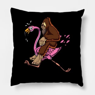 Bigfoot Riding Flamingo Bird Funny Pillow