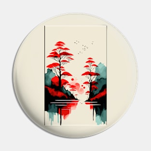 Abstract Watercolor Painting  Rising Sun Bamboo Print Pin