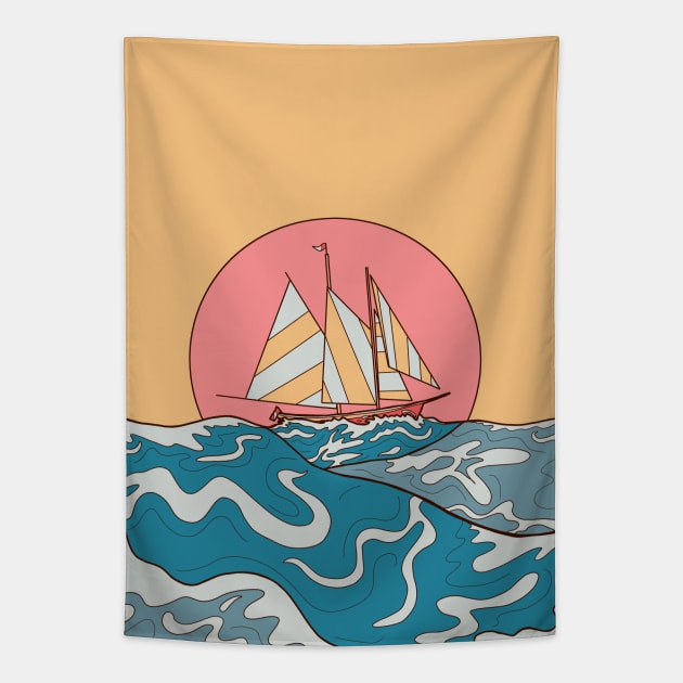 Ocean sailing Tapestry by Swadeillustrations