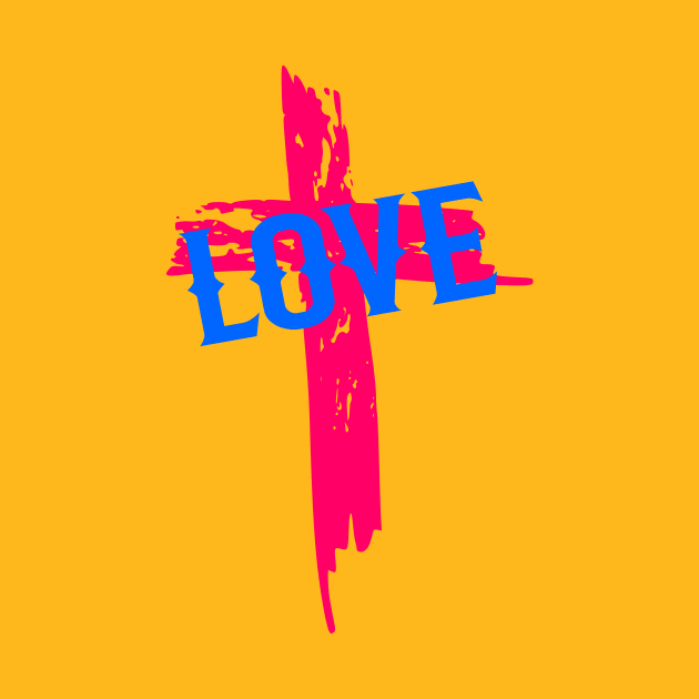 LOVE - Colorful Christian Cross by AlondraHanley