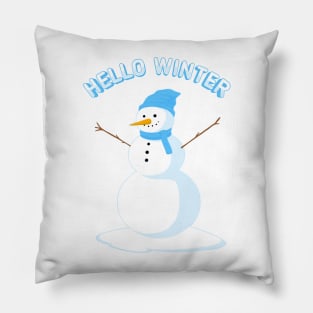 Hello winter with happy snowman Pillow