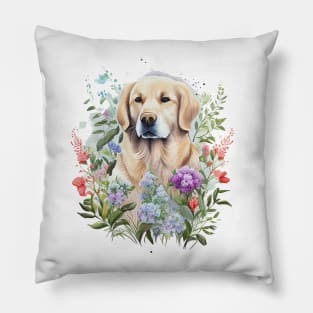 Golden Retriever Floral Pillow