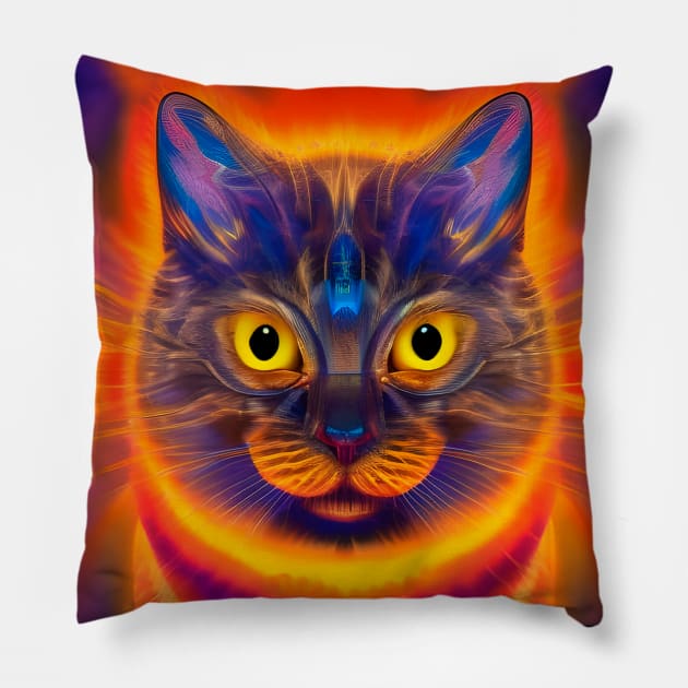 Kosmic Kitty (8) - Trippy Psychedelic Cat Pillow by TheThirdEye