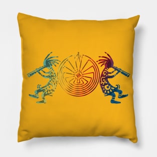 Kokopelli Duo With Man In The Maze Symbol 1 Pillow