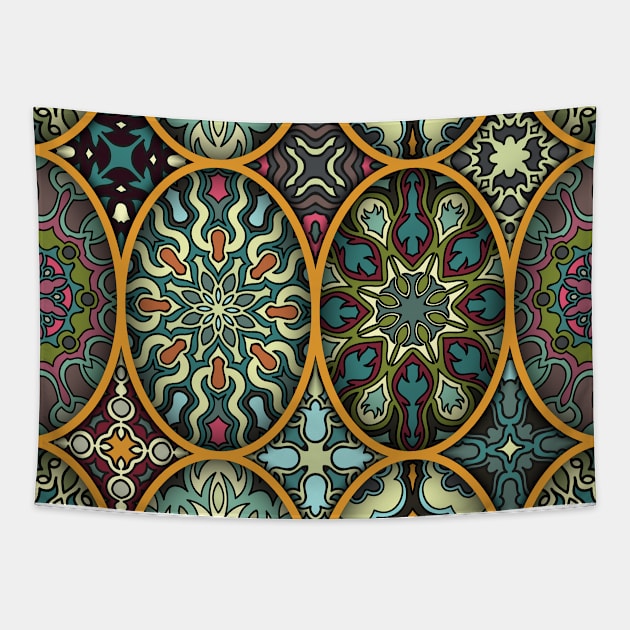 Vintage patchwork with floral mandala elements Tapestry by SomberlainCimeries