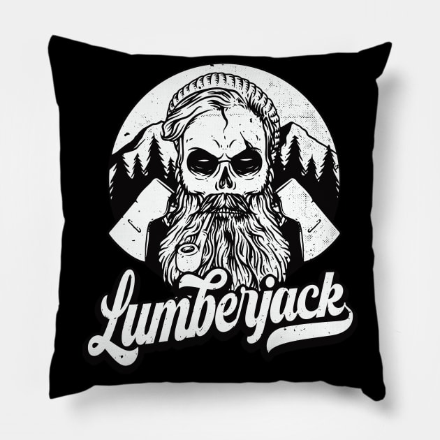 Lumberjack Skull Logger vintage Woodcutter Pillow by Foxxy Merch