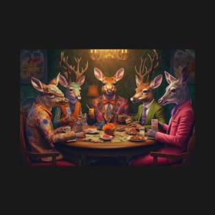 Elegant Grazing: Deer in Suits Enjoying a Sophisticated Luncheon T-Shirt