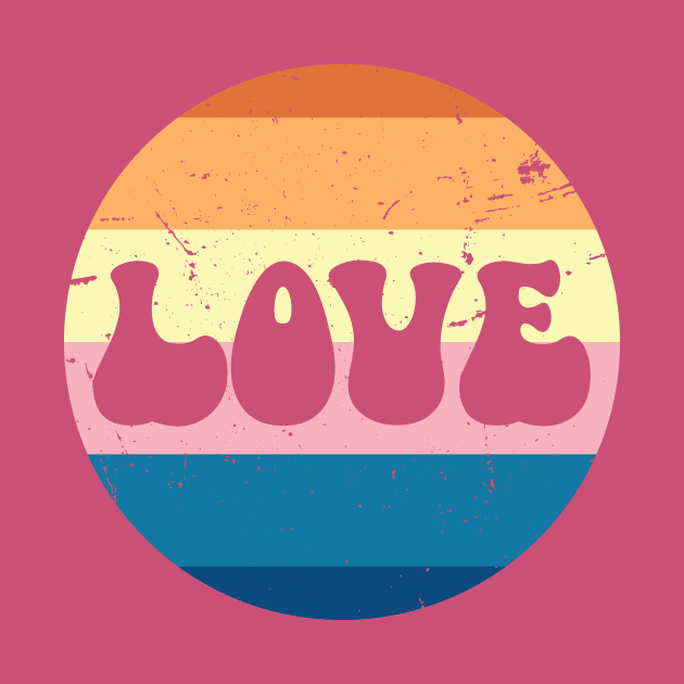 Retro Love Typography On Pastel Vintage Sunset Striped Background by Sandy Richter Art & Designs