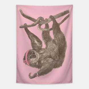 Lispe Sloth Pink Breast Cancer Awareness Warrior Tapestry