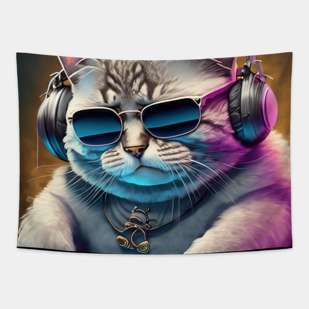 Purrfect Beats - DJ Cat Tapestry by Salaar Design Hub