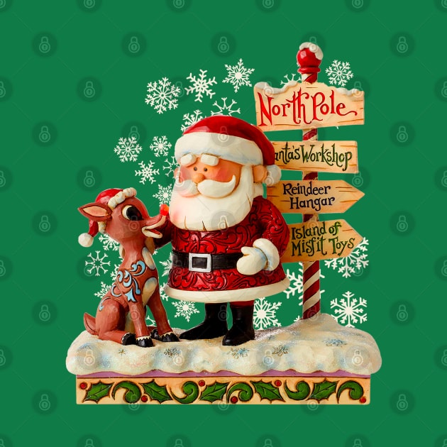 Santa and Rudolph Folk Art Style by Pop Fan Shop