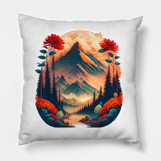 Colorful Abstract Mountain River Landscape Design Pillow