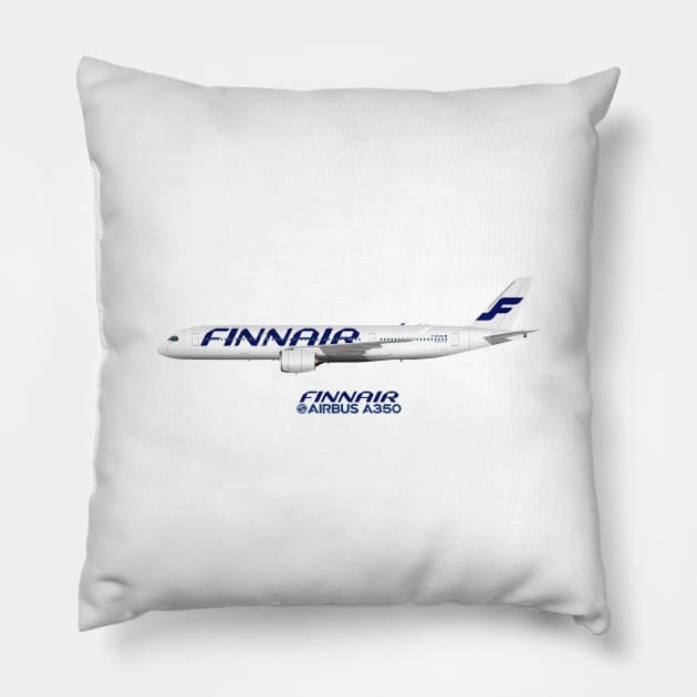 Illustration of Finnair Airbus A350 Pillow by SteveHClark