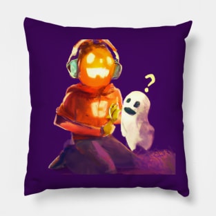 Curious Ghost Investigates a Pumpkin Music Teen Pillow