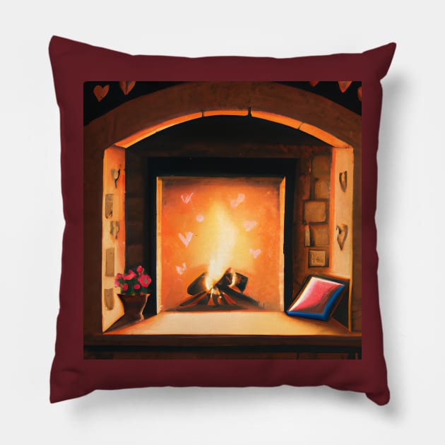 Romantic Fireplace Hearth Painting Pillow by KayBee Gift Shop