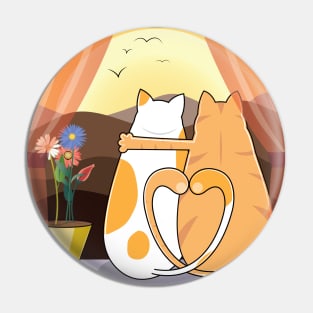 Cat Couple Watching Sunset Pin