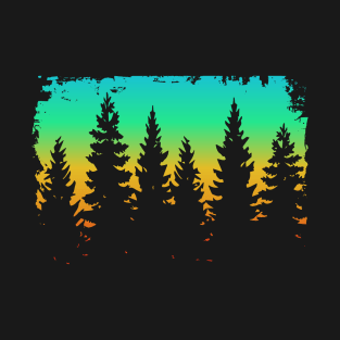 Mysterious Pine Forest Silhouette Print T-Shirt