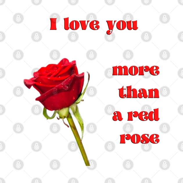 I love you more than a single red rose with red text by Blue Butterfly Designs 