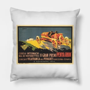 1922 Spanish Grand Prix Automobile Race, Barcelona - Vintage Poster Design Pillow