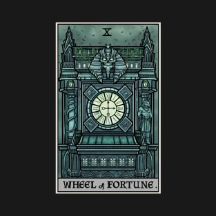 Wheel of Fortune Tarot Card Halloween Goth Witch Gothic Clock Tower T-Shirt