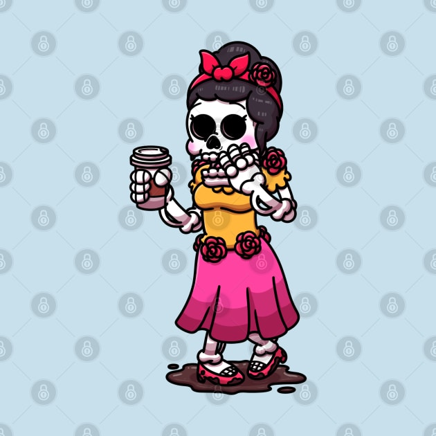 Skeleton Woman Trying To Drink Coffee by TheMaskedTooner
