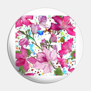 Tropical Bauhinia flowers summer print. Blooming Orchid Tree branches. Exotic flowers composition Pin