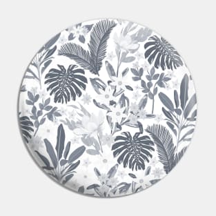 Tropical Grey Foliage Floral White Pattern Pin