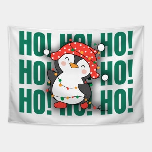 Ho Ho Ho Christmas Penguin Celebration Tapestry