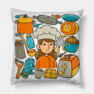 Woman Chef Kawaii Doodle Pillow