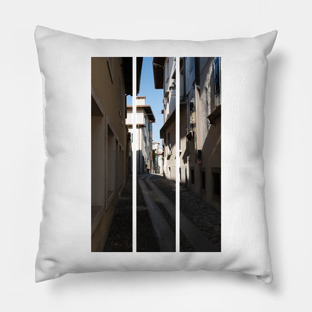 North Italy Life in the center of the lombard medieval city. Walking through narrow streets and walls. Sunny summer day. (vertical) Pillow by fabbroni-art