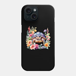 A turtle decorated with beautiful watercolor flowers Phone Case