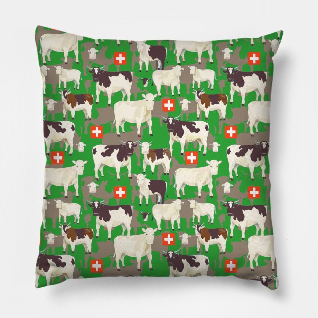 Swiss cows Pillow by Remotextiles