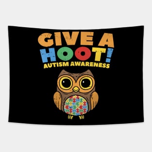 Give A Hoot Autism Awareness Owl Bird Lover Autistic Tapestry