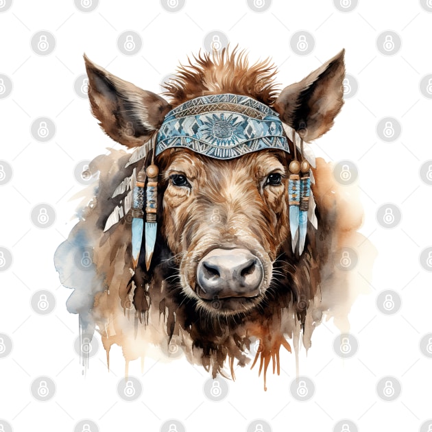 Watercolor Boho Wild Pig by Chromatic Fusion Studio