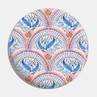 Art Deco Fresco in Sky Blue and Coral Pin