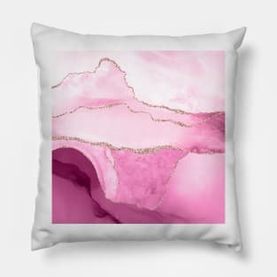 Watercolor Agate in Pink Quartz Faux Gold Veins Pillow