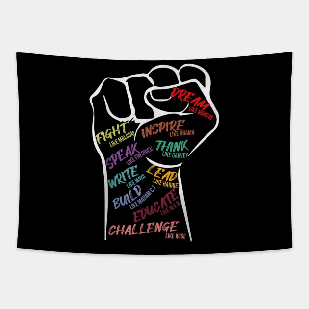 Black History Month Inspirational Leaders Power Fist Hand T shirt Tapestry by Tisine