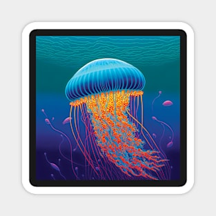 Blue and Orange Jellyfish Magnet