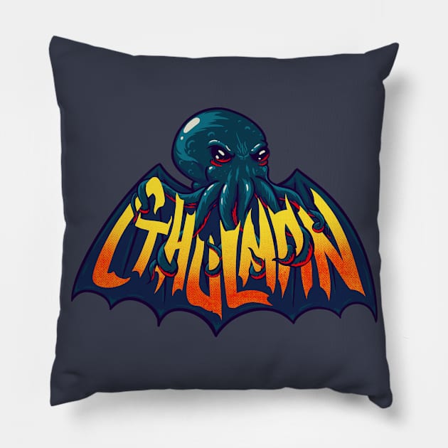 Cthulman (navy) - Cthulhu mashup Pillow by anycolordesigns