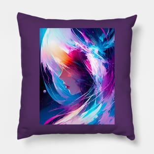 Abstract art of an anime girl, closeup view from side. Pillow